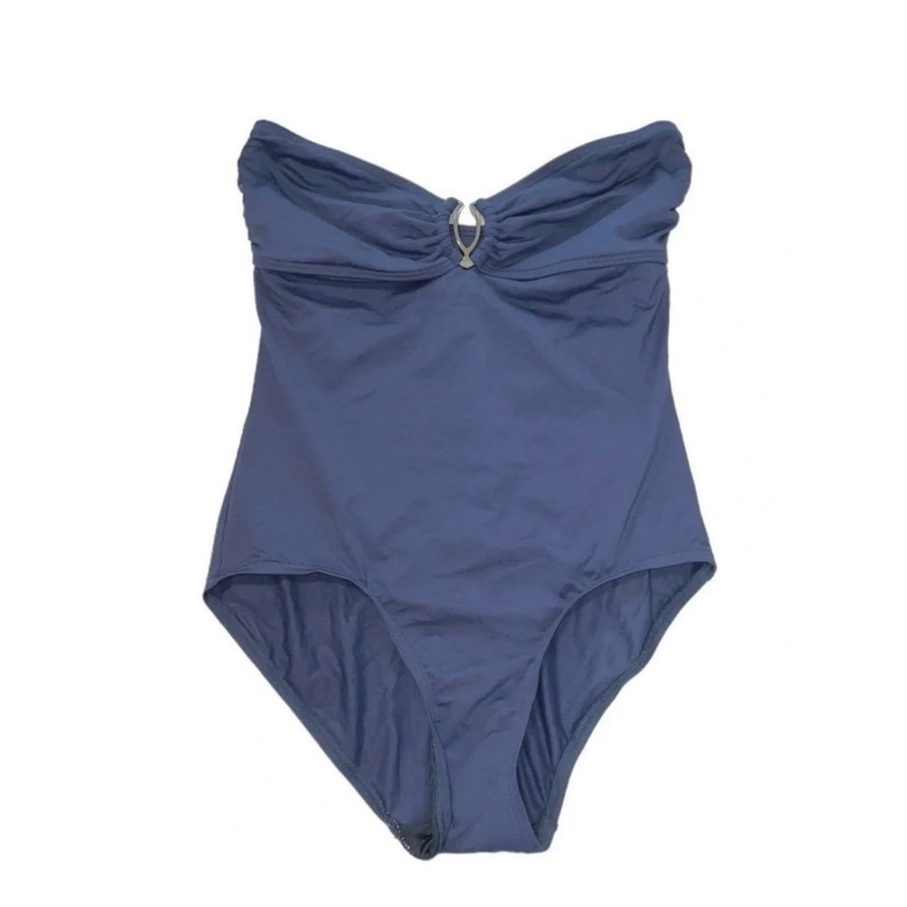 Vince Camuto Swim Navy Blue Bandeau One Piece Swimsuit Ruched Hardware Size 10
